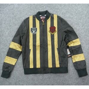 World of Troop Jacket Mens Small Black Gold Faux Leather Full Zip Moto Biker New